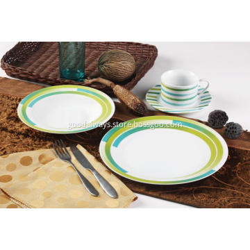 16 Piece Decal Porcelain Dinner Set Green Stripe